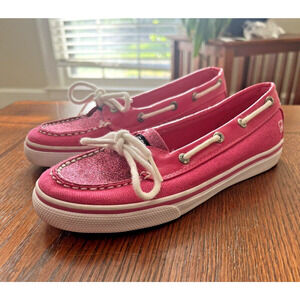 Sperry Top Sider Boat Shoes Girls Size 2M Hot Pink Glitter Slip Ons Biscayne